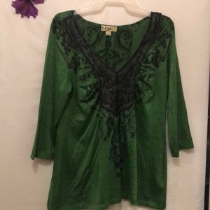 ❤️‍🔥4 for $20 Beautiful lace trimmed green top